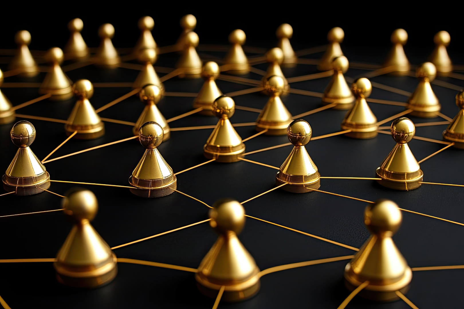 Gold figures connected by lines, representing a national network of advocates